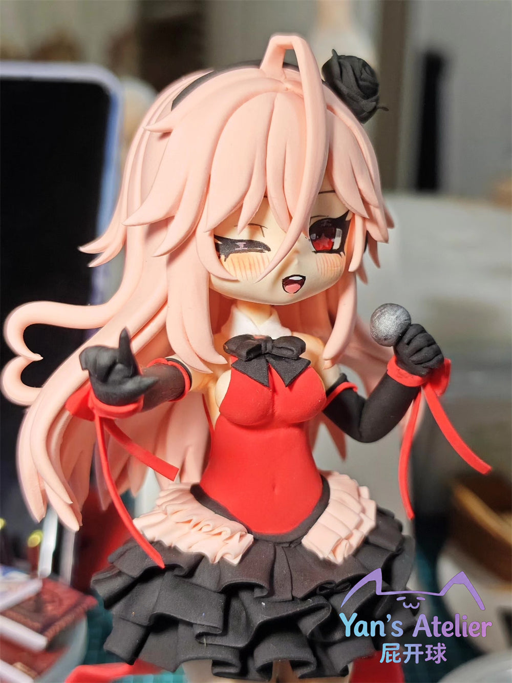 18cm Black Souls 2 Red Idol Pulikeite Handmade Clay Model with Dust Cover