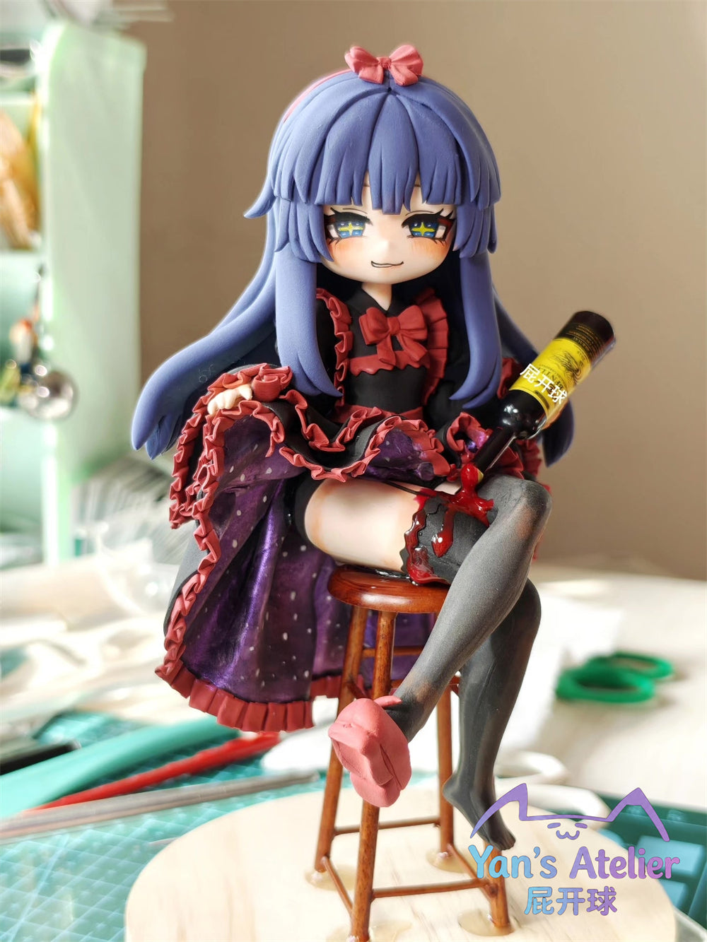 18cm Black Souls 2 Mabel Handmade Clay Model with Dust Cover